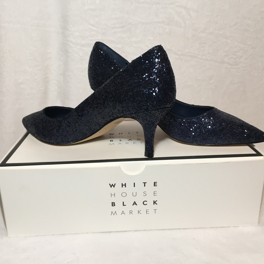 WHBM Navy Blue Sparkle Kitten Heel size 7.5
